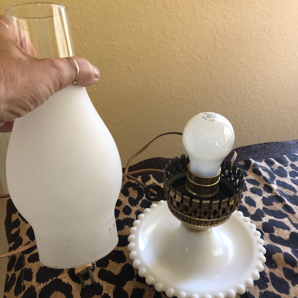Vintage Milk Glass Hurricane Lamp - Picture 2 of 2
